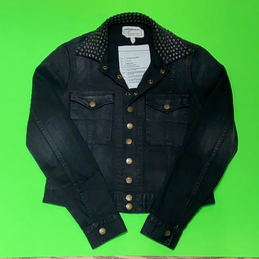 Current Elliott studded black jean jacket 1